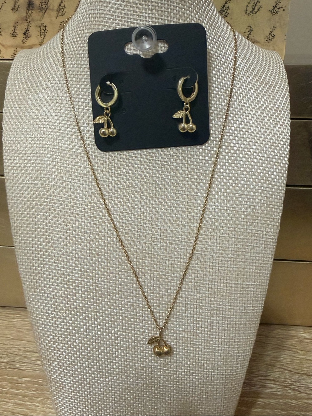 Adina Eden Gold Cherry Pendant Necklace with Matching Hoop Cherry Earrings
